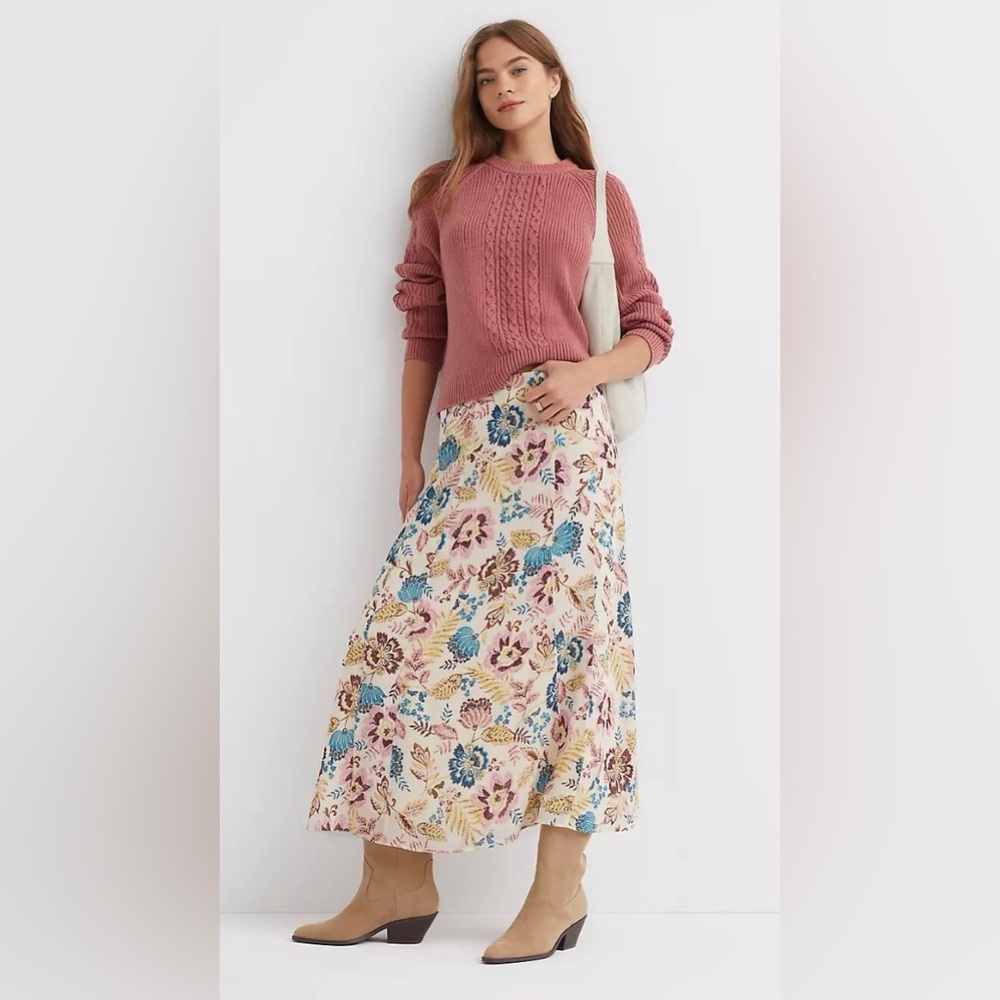 LOFT Petite Garden Chiffon Paneled Midi Skirt